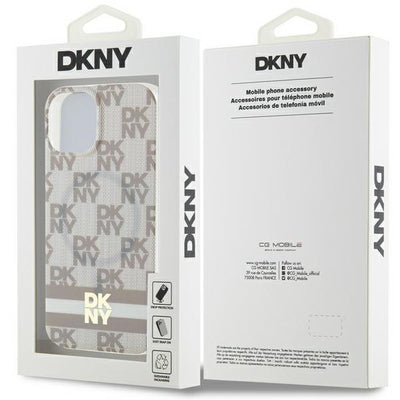 DKNY IML Checkered Mono Pattern &amp; Printed Stripes MagSafe case for iPhone 15 / 14 / 13 - beige