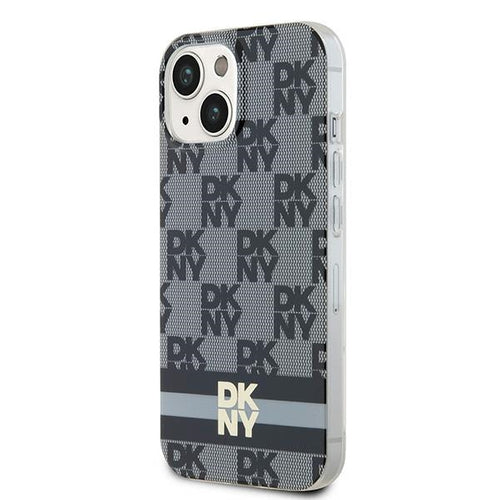DKNY IML Checkered Mono Pattern &amp; Printed Stripes MagSafe Case for iPhone 15/14/13 - Black