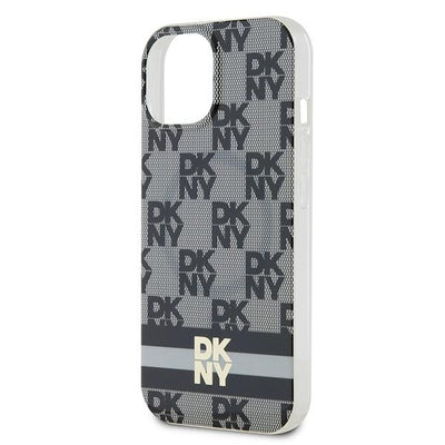 DKNY IML Checkered Mono Pattern &amp; Printed Stripes MagSafe Case for iPhone 15/14/13 - Black
