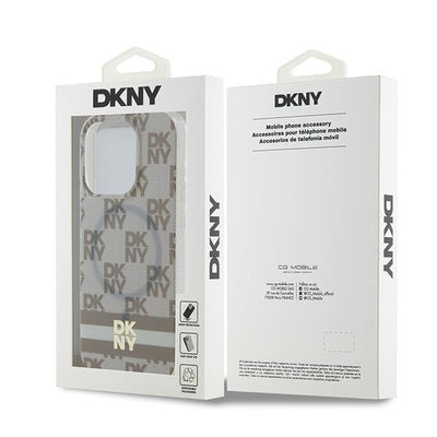 DKNY IML Checkered Mono Pattern &amp; Printed Stripes MagSafe case for iPhone 14 Pro Max - beige