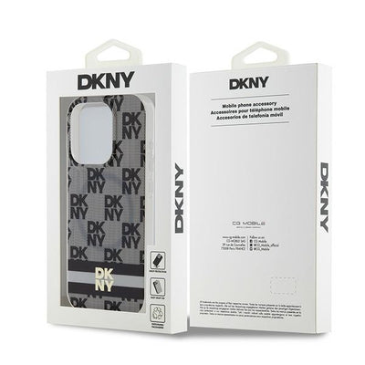 DKNY IML Checkered Mono Pattern &amp; Printed Stripes MagSafe Case for iPhone 14 Pro Max - Black
