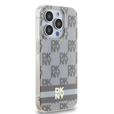 DKNY IML Checkered Mono Pattern &amp; Printed Stripes MagSafe case for iPhone 15 Pro - beige