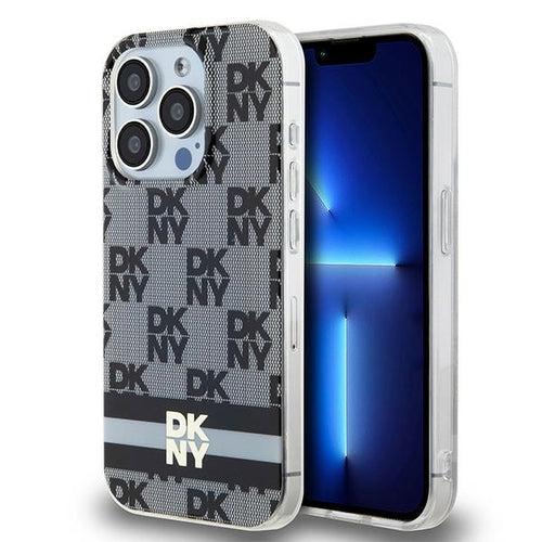 DKNY IML Checkered Mono Pattern &amp; Printed Stripes MagSafe Case for iPhone 15 Pro - Black