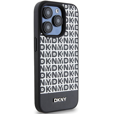 DKNY Leather Printed Pattern Metal Logo MagSafe Case for iPhone 15 Pro - Black