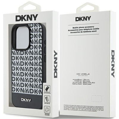 DKNY Leather Printed Pattern Metal Logo MagSafe Case for iPhone 15 Pro - Black