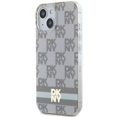DKNY IML Checkered Mono Pattern &amp; Printed Stripes MagSafe Case for iPhone 15 Plus / 14 Plus - Beige