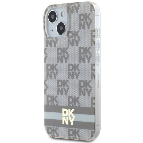 DKNY IML Checkered Mono Pattern &amp; Printed Stripes MagSafe Case for iPhone 15 Plus / 14 Plus - Beige