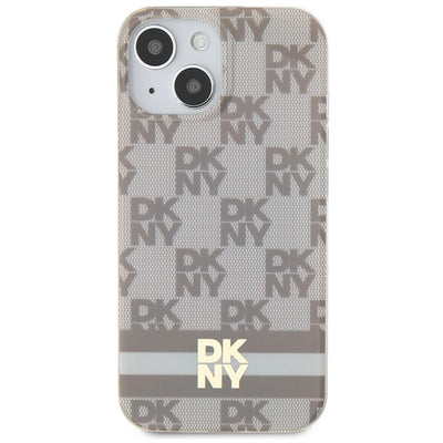 DKNY IML Checkered Mono Pattern &amp; Printed Stripes MagSafe Case for iPhone 15 Plus / 14 Plus - Beige