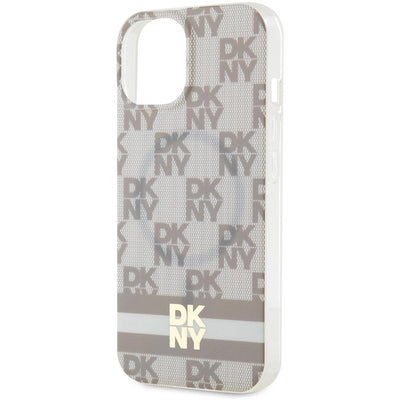DKNY IML Checkered Mono Pattern &amp; Printed Stripes MagSafe Case for iPhone 15 Plus / 14 Plus - Beige