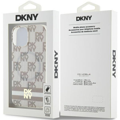 DKNY IML Checkered Mono Pattern &amp; Printed Stripes MagSafe Case for iPhone 15 Plus / 14 Plus - Beige