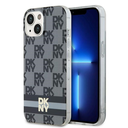 DKNY IML Checkered Mono Pattern &amp; Printed Stripes MagSafe Case for iPhone 15 Plus / 14 Plus - Black