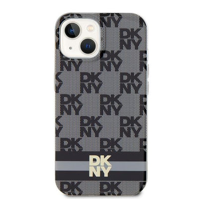 DKNY IML Checkered Mono Pattern &amp; Printed Stripes MagSafe Case for iPhone 15 Plus / 14 Plus - Black