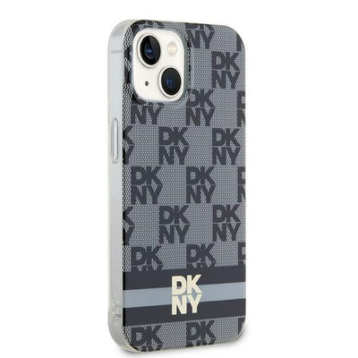 DKNY IML Checkered Mono Pattern &amp; Printed Stripes MagSafe Case for iPhone 15 Plus / 14 Plus - Black