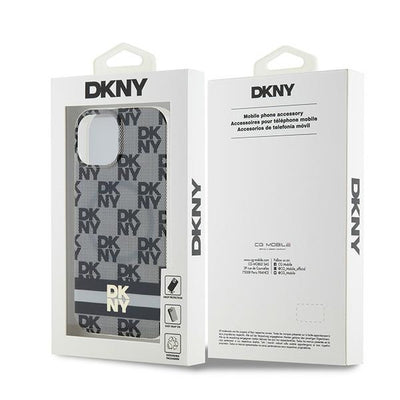 DKNY IML Checkered Mono Pattern &amp; Printed Stripes MagSafe Case for iPhone 15 Plus / 14 Plus - Black