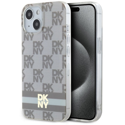 DKNY IML Checkered Mono Pattern &amp; Printed Stripes MagSafe case for iPhone 15 / 14 / 13 - beige
