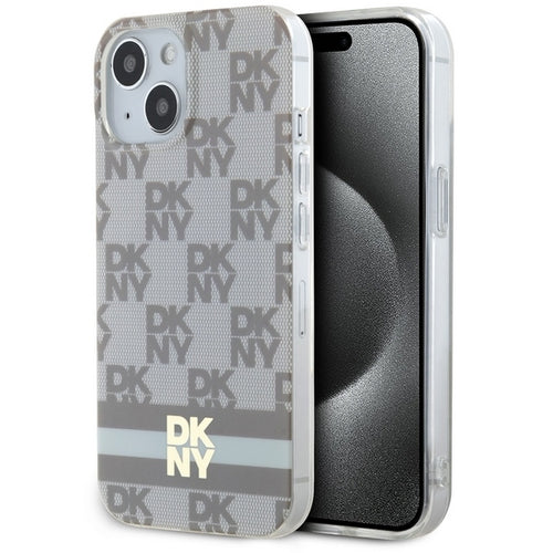 DKNY IML Checkered Mono Pattern &amp; Printed Stripes MagSafe case for iPhone 15 / 14 / 13 - beige