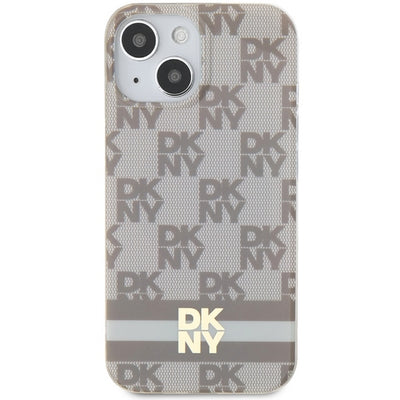 DKNY IML Checkered Mono Pattern &amp; Printed Stripes MagSafe case for iPhone 15 / 14 / 13 - beige