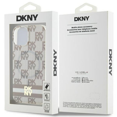 DKNY IML Checkered Mono Pattern &amp; Printed Stripes MagSafe case for iPhone 15 / 14 / 13 - beige