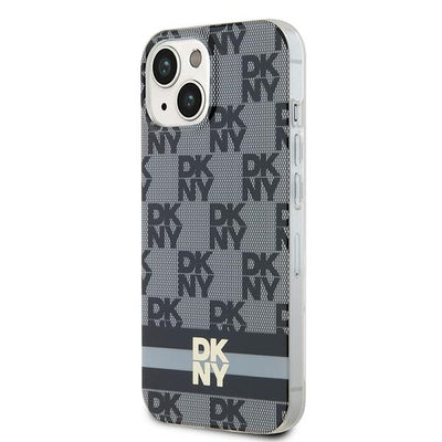 DKNY IML Checkered Mono Pattern &amp; Printed Stripes MagSafe Case for iPhone 15/14/13 - Black