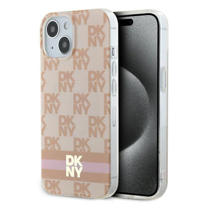 DKNY IML Checkered Mono Pattern &amp; Printed Stripes MagSafe case for iPhone 15 / 14 / 13 - pink