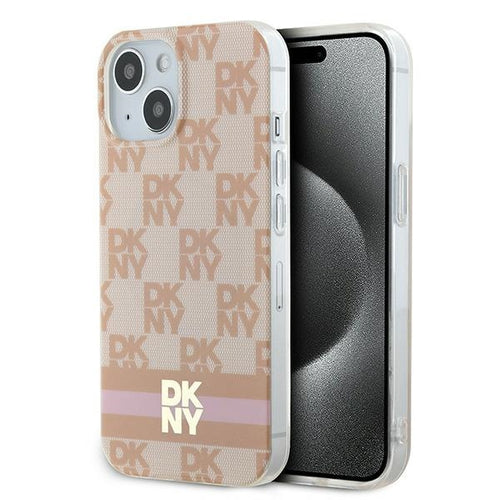 DKNY IML Checkered Mono Pattern &amp; Printed Stripes MagSafe case for iPhone 15 / 14 / 13 - pink