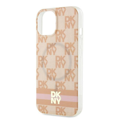DKNY IML Checkered Mono Pattern &amp; Printed Stripes MagSafe case for iPhone 15 / 14 / 13 - pink