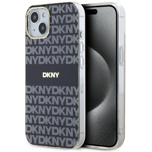 DKNY IML Mono &amp; Stripe MagSafe Case for iPhone 15/14/13 - Black