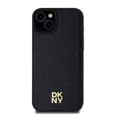 DKNY Leather Pattern Metal Logo MagSafe Case for iPhone 15/14/13 - Black