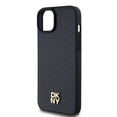 DKNY Leather Pattern Metal Logo MagSafe Case for iPhone 15/14/13 - Black