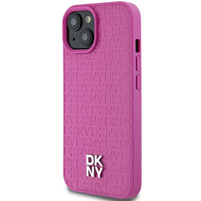 DKNY Leather Pattern Metal Logo MagSafe Case for iPhone 15 / 14 / 13 - Pink