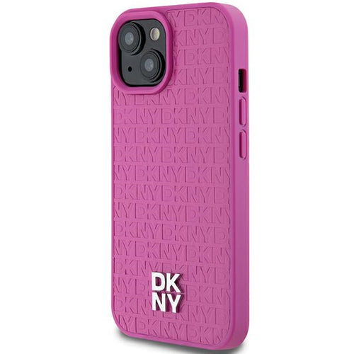 DKNY Leather Pattern Metal Logo MagSafe Case for iPhone 15 / 14 / 13 - Pink