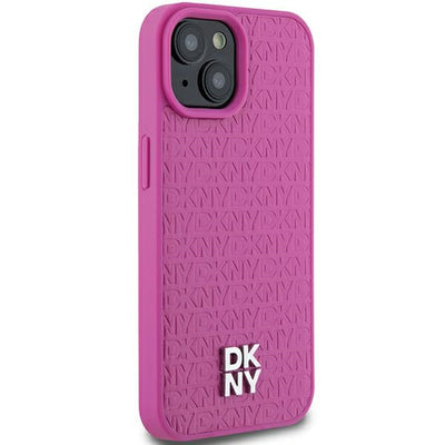 DKNY Leather Pattern Metal Logo MagSafe Case for iPhone 15 / 14 / 13 - Pink