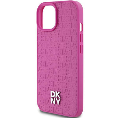 DKNY Leather Pattern Metal Logo MagSafe Case for iPhone 15 / 14 / 13 - Pink