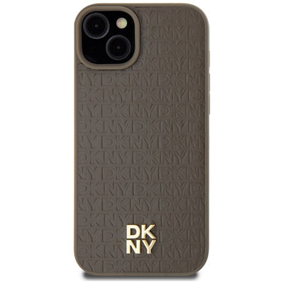 DKNY Leather Pattern Metal Logo MagSafe case for iPhone 15 / 14 / 13 - brown