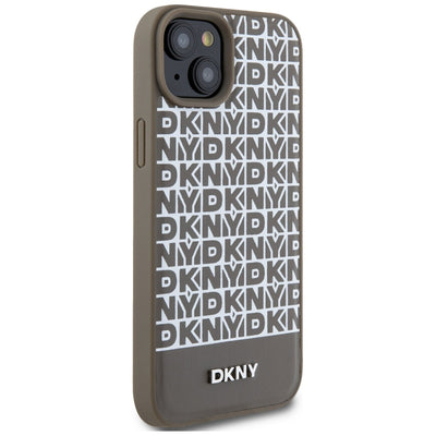 DKNY Leather Printed Pattern Metal Logo MagSafe Case for iPhone 15 / 14 / 13 - Brown