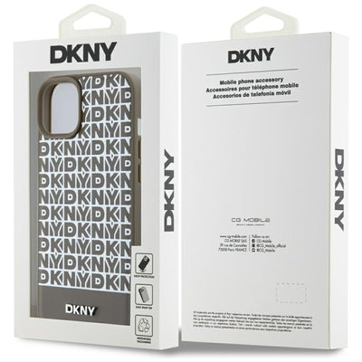 DKNY Leather Printed Pattern Metal Logo MagSafe Case for iPhone 15 / 14 / 13 - Brown