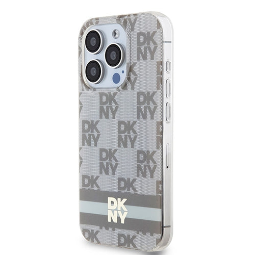 DKNY IML Checkered Mono Pattern &amp; Printed Stripes MagSafe case for iPhone 15 Pro Max - beige