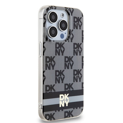 DKNY IML Checkered Mono Pattern &amp; Printed Stripes MagSafe Case for iPhone 15 Pro Max - Black