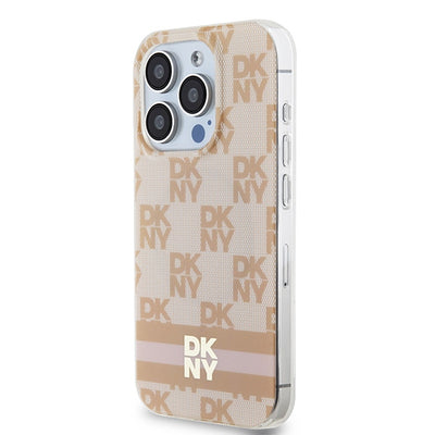 DKNY IML Checkered Mono Pattern &amp; Printed Stripes MagSafe case for iPhone 15 Pro Max - pink