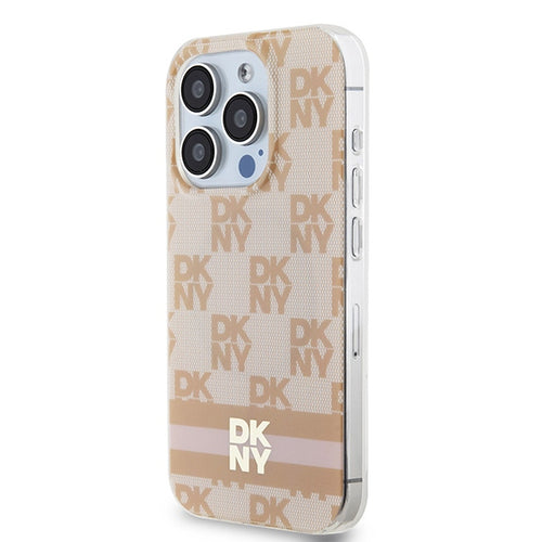 DKNY IML Checkered Mono Pattern &amp; Printed Stripes MagSafe case for iPhone 15 Pro Max - pink