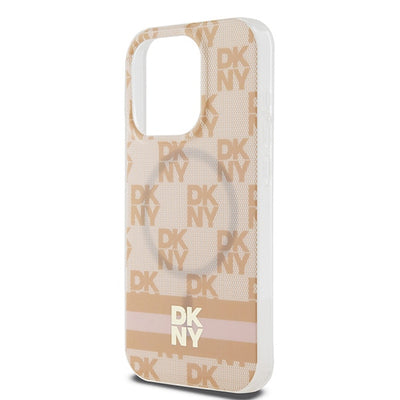 DKNY IML Checkered Mono Pattern &amp; Printed Stripes MagSafe case for iPhone 15 Pro Max - pink