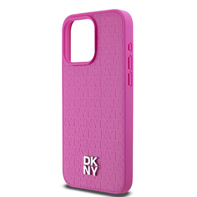 DKNY Leather Monogram Pattern Metal Logo MagSafe Case for iPhone 15 Pro Max - Pink
