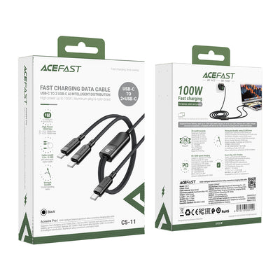 Acefast C5 USB-C - USB-C / USB-C 2in1 100W 480Mb/s cable - black