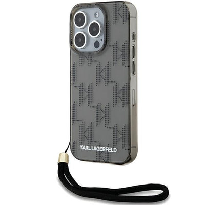 Karl Lagerfeld IML Mono KL Pattern &amp; Cord case for iPhone 15 Pro - black