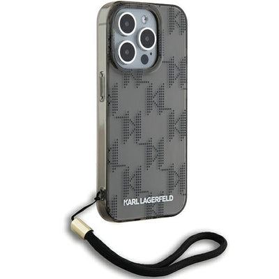 Karl Lagerfeld IML Mono KL Pattern &amp; Cord case for iPhone 15 Pro - black