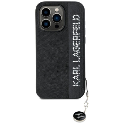 Karl Lagerfeld Saffiano Rhinestones &amp; Charm case for iPhone 15 Pro - black