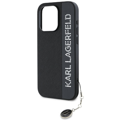 Karl Lagerfeld Saffiano Rhinestones &amp; Charm case for iPhone 15 Pro - black