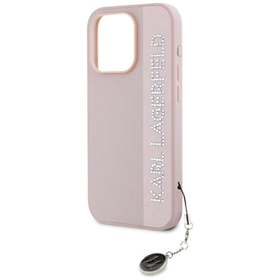 Karl Lagerfeld Saffiano Rhinestones &amp; Charm case for iPhone 15 Pro - pink