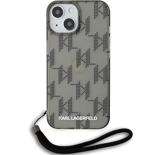 Karl Lagerfeld IML Mono KL Pattern &amp; Cord case for iPhone 15 / 14 / 13 - black