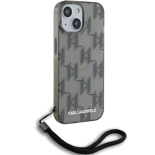 Karl Lagerfeld IML Mono KL Pattern &amp; Cord case for iPhone 15 / 14 / 13 - black